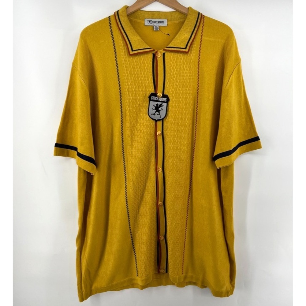 Stacy Adams Knit Polo Shirt 4XL Mustard Gold Mod Rockabilly Sopranos Retro Mob